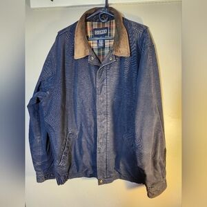 Land's End Chore/farm Men's  jacket 100% cotton leather collar‎ Vintage sz XLT